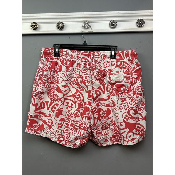 Soobaya Swim Short Mens Size XXL Trunks Red Floral Love Lined Pockets Beach - Picture 2 of 8
